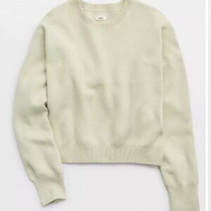 Aerie Cropped Crew Sweater/Sweatshirt, Green Sheen, S